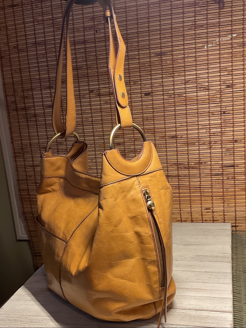 Harley Hobo Warm Honey Buffed leather large shoulder crossbody bag convertible
